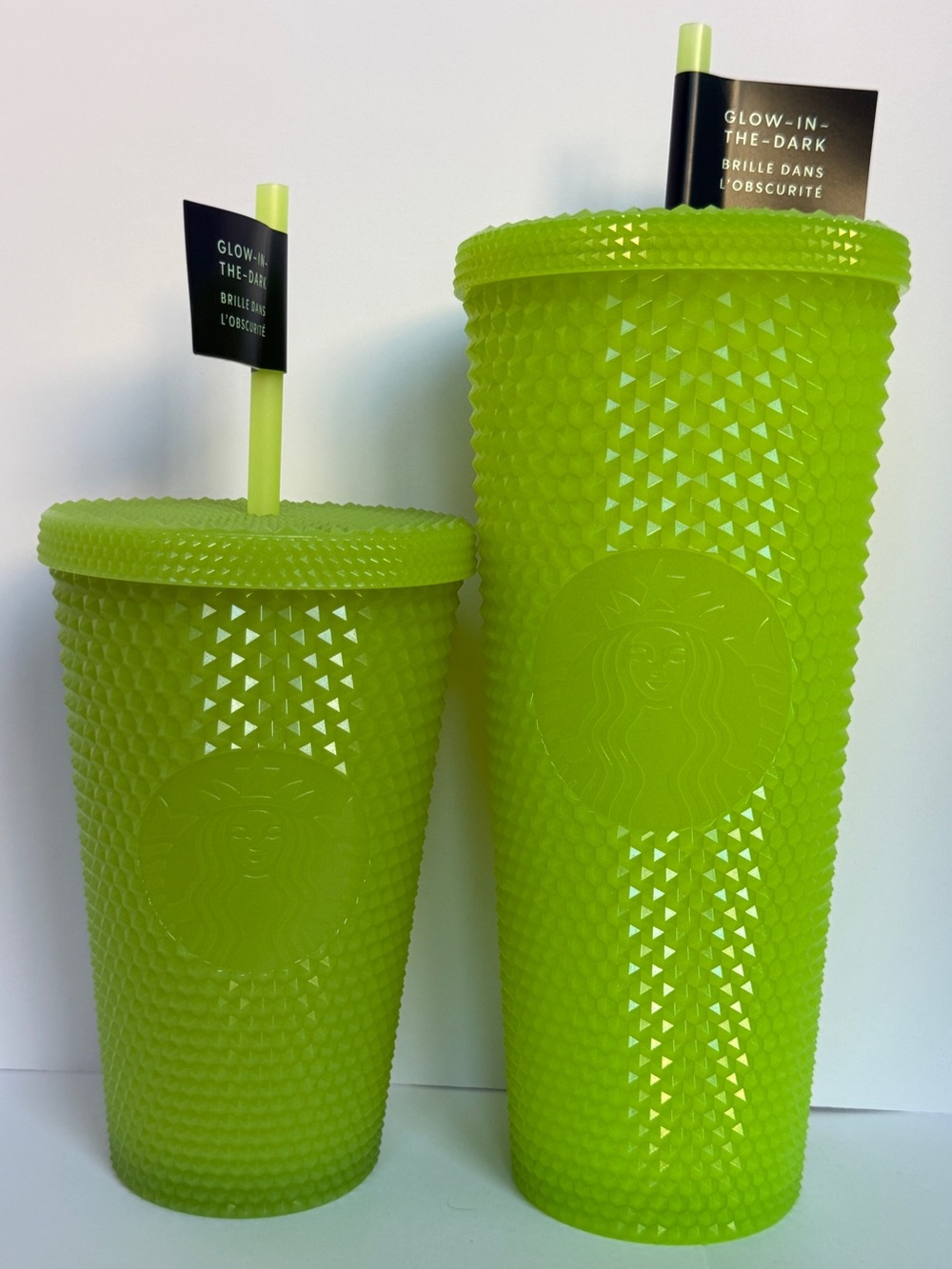 Starbucks Lime Green Studded Glow Tumbler with Straw; set of Venti and Grande